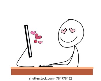 The man finding love from teccnology  doodle valentine cartoon concept  vector eps.10