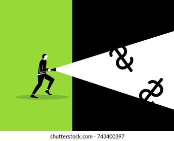 Man finding money. Business vector concept illustration.