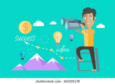 Man finding opportunities concept. Success business career, chance job or work, find and search, occupation and future, person look, vision professional. Leader opportunities. Find opportunity