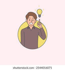 Man finding solution, having brilliant idea, lightbulb. Business concept of insight,Flat graphic vector illustration
