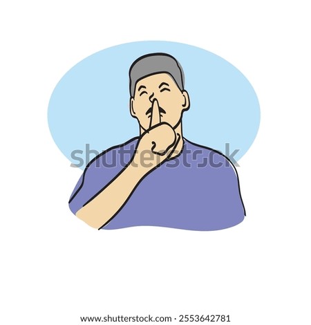 man with finger to lips to keep quiet illustration vector hand drawn isolated on white background
