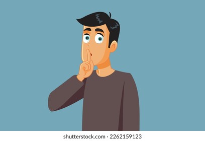 
Man with Fingers in the Lips Asking for Silence Vector Illustration. Young guy not talking keeping secrets and private information
