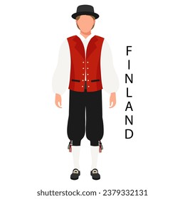 A man in Finnish folk costume and headdress. Culture and traditions of Finland. Illustration, vector