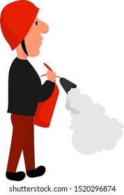 Man with fire extinguisher, illustration, vector on white background.