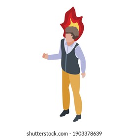 Der Mensch brennt auf die Symbol. Isometrisch zum Thema Menschentzündung auf Kopf, Vektorsymbol für Webdesign einzeln auf weißem Hintergrund