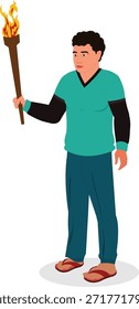 Hombre con una animación de palo de fuego listo ilustración