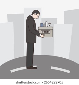 Homem disparado carregando caixa de fundo da paisagem urbana 