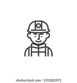 Man firefighter avatar character line icon. linear style sign for mobile concept and web design. Fireman in helmet outline vector icon. Symbol, logo illustration. Pixel perfect vector graphics
