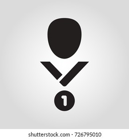 man with first place medal silhouette flat vector icon