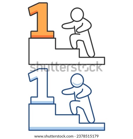 Man at first place.Businessman climb up stair.People run to their goal.Move up by motivation.Goal achievement in business.Businessman podium ladder first place.Man running along steps to the trophy.