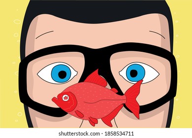 
man and fish on the seabed