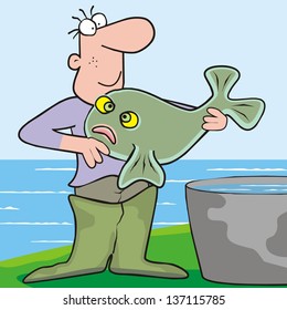 man and fish, vector illustration