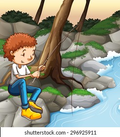 Man fishing alone by the river