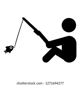 Man fishing big and small fish at river, lake, ice and sea with small boat for recreation.