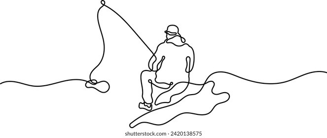 Man Fishing Continuous Single Line Art