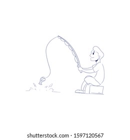 man is fishing hand drawing vector 