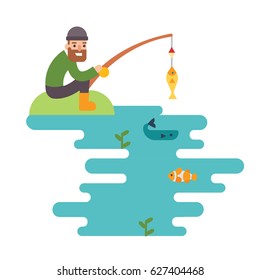 Man Fishing Illustration, Flat, Eps 8, No Transparencies