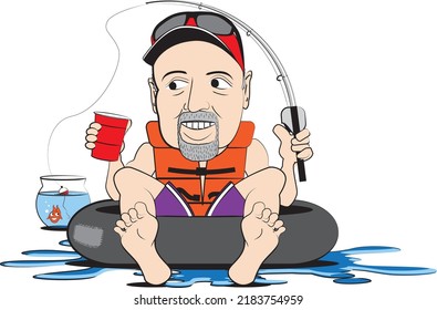 Man fishing from an innertube