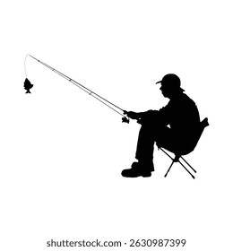 Man Fishing from a lake black silhouette on white background Vol 03