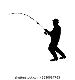 Man Fishing from a lake black silhouette on white background Vol 08
