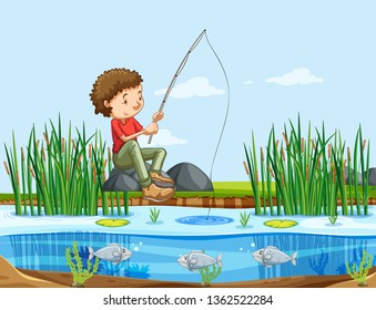 FISHING ON THE LAKE Royalty Free Stock SVG Vector and Clip Art