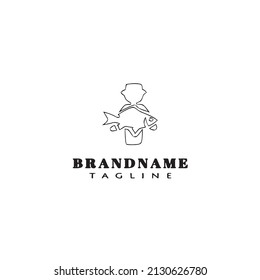 man fishing logo cartoon design template icon black modern isolated vector