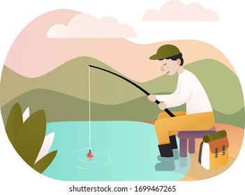Man fishing in the mountains