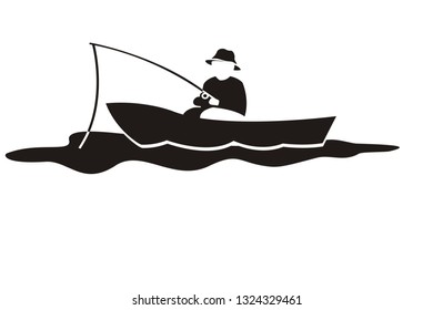 man fishing negative space vector illustration