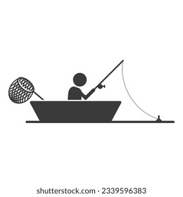 Man fishing on the boat glyph icon isolated on white background.Vector illustration.