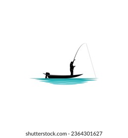 Man fishing on the boat icon vector graphics