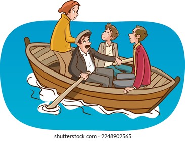 man fishing in the sea by boat cartoon vector