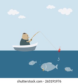 a man is fishing at sea story, illustration vector