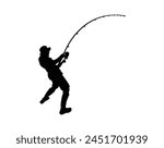 Man Fishing silhouette. Vector silhouette of Man fishing on white background. black Man fishing isolated on white background. hand drawn design. vector illustration. Fisherman with fishing rod.