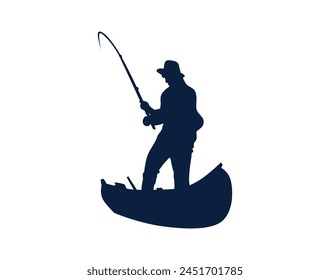 Man Fishing silhouette. Vector silhouette of Man fishing on white background. black Man fishing isolated on white background. hand drawn design. vector illustration. Fisherman with fishing rod.