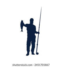 Man Fishing silhouette. Vector silhouette of Man fishing on white background. black Man fishing isolated on white background. hand drawn design. vector illustration. Fisherman with fishing rod.