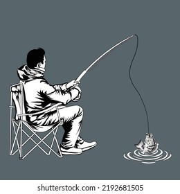 Man Fishing Vector Art, Fisherman Silhouette Vector