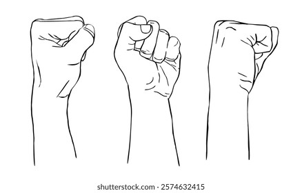 man fist hands gesture set line drawing three  angles vector illustration
