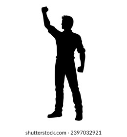 Man with fist raised silhouette. Vector illustration