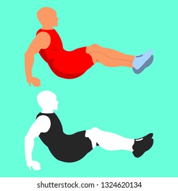 Man Fit Pose Logo and Icon. Sport Silhouette label for Web on background. Cartoon Vector Illustration.