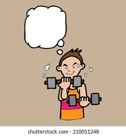 Man fitness dumbbell speech bubble