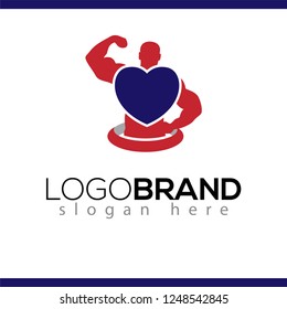 man fitness with love heart logo icon vector
