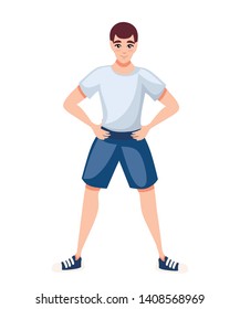 Man in fitness outfit doing exercise cartoon character design flat vector illustration