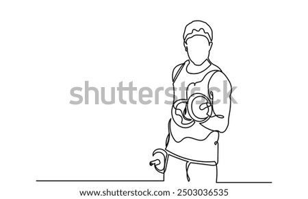 Man Fitness workout exercise Continuous line drawing of a man lifting a heavy-weight barbell. A male bodybuilder is doing exercise in the gym center. Healthy lifestyle concept.