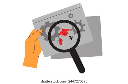 Man fix computer or laptop, deleting malware, virus, bug or system error. System administrator fixing program code. System administrator find system bug or install antivirus or spam protection.