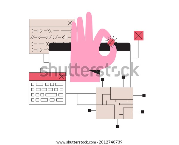 Man
fix computer or laptop, deleting malware, virus, bug or system
error. System administrator fixing program code. Programmer hand
hold bug and install antivirus or spam
protection.