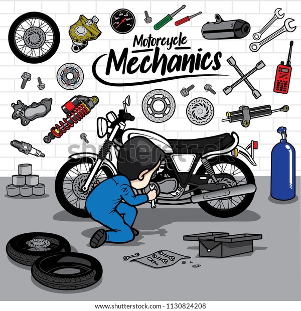 Man fix Motorcycle\
repairs with tool kit
