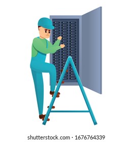 Man fix voltage panel icon. Cartoon of man fix voltage panel vector icon for web design isolated on white background