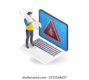 Man fixes malware attack  flat illustration concept