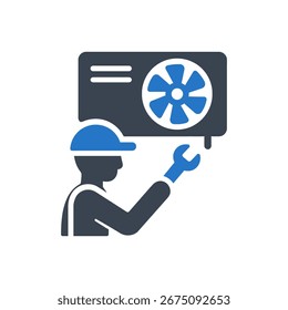 Ícone de unidade CA de fixação manual isolado no plano de fundo branco 
