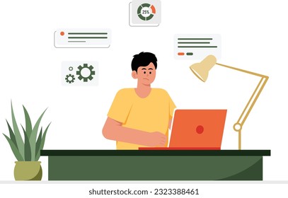 El Hombre Está Solucionando Un Problema En La Ilustración De Portátiles